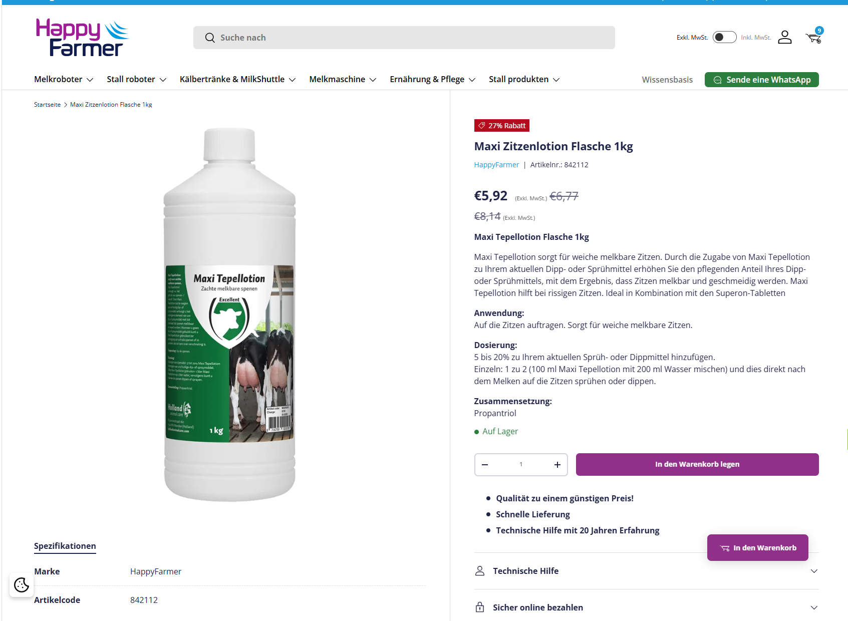 Maxi Zitzenlotion Flasche 1kg