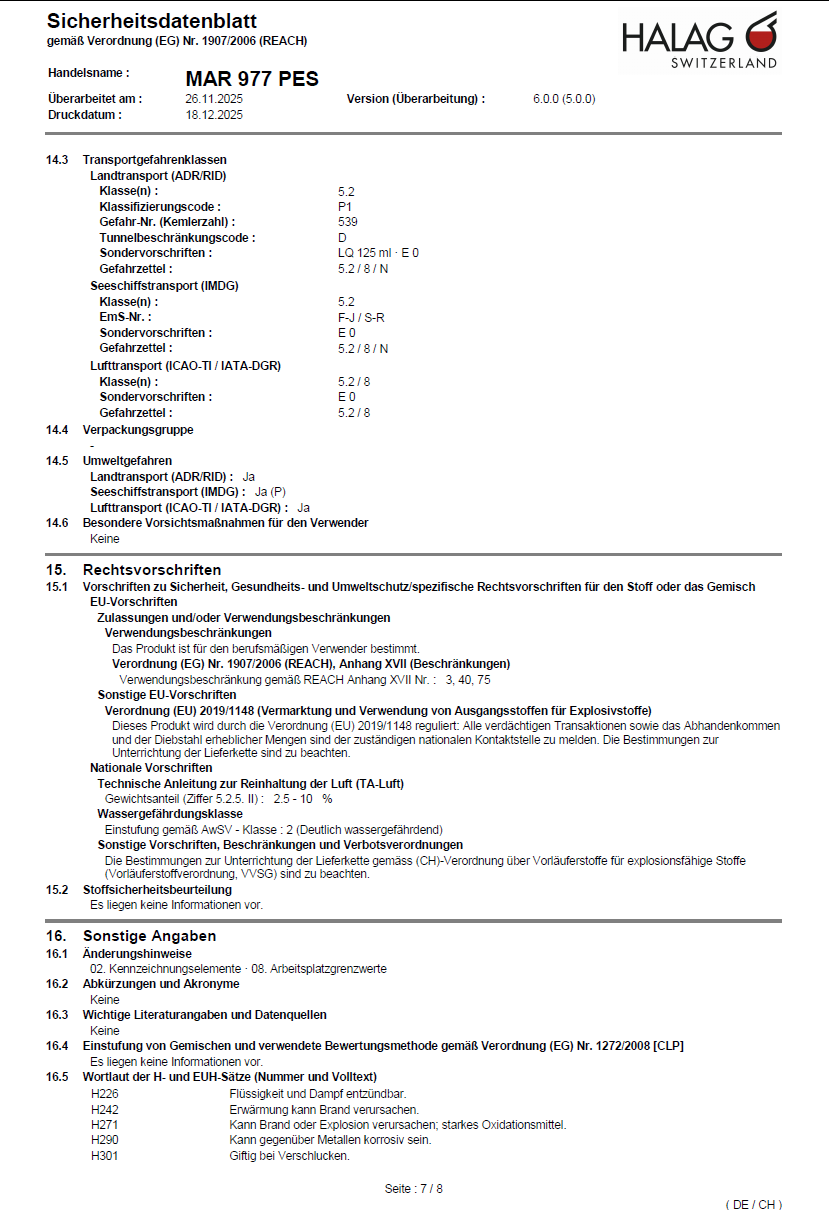 MAR 977 Bürstenreiniger Peressigsäure 5%