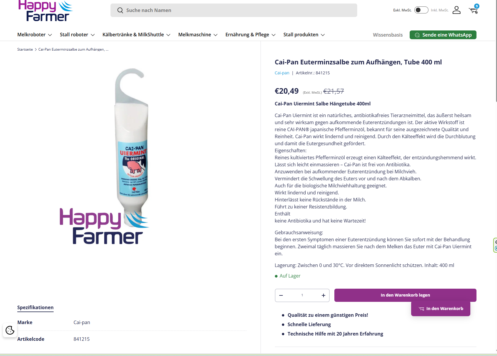 Cai-Pan Euterminzsalbe zum Aufhängen, Tube 400 ml